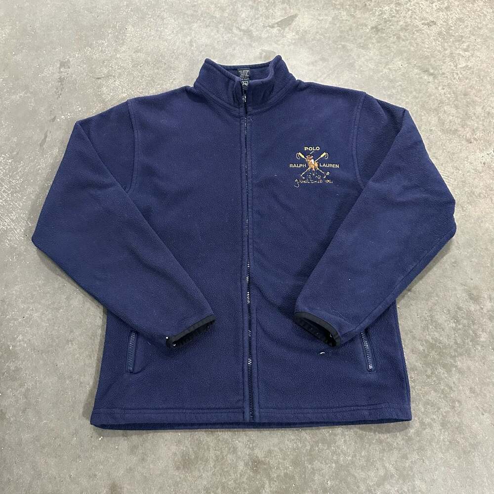 Polo Ralph Lauren Full Zip Fleece Jacket Navy Blue Size L Cross Mallet Logo